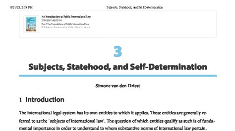 LAW 3202: Chapter 3 - Subjects and Statehood in Public International ...