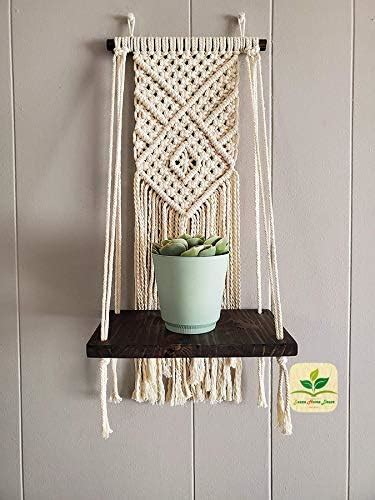 Zazza Home Decor Wooden Handmade Macrame Boho Indoor Rope Plant Hanger ...