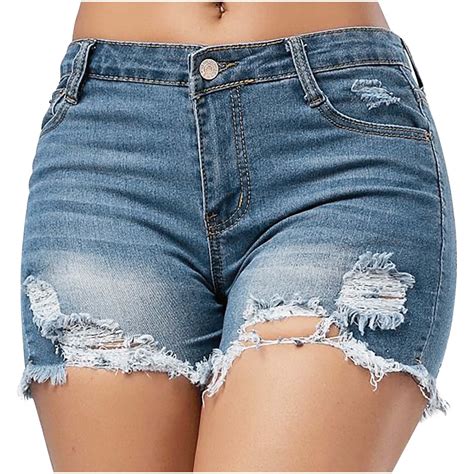 Dark Royal Blue Denim Shorts for Women Summer Fall Slim Tunics Stretchy ...