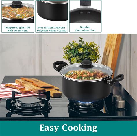 Buy 7 Piece Nonstick Cookware Set, Black Online India | Ubuy