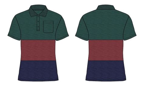 Short sleeve polo shirt with cut and sew technical fashion flat sketch ...