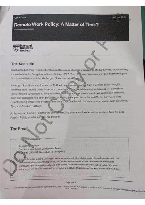 Dfvdfdd - assignment - Quick Case HBP No. 8251 Remote Work Policy: A ...