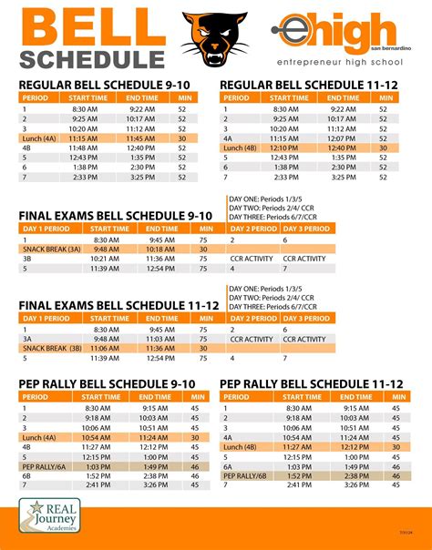Bell Schedule - About EHS - Entrepreneur High School