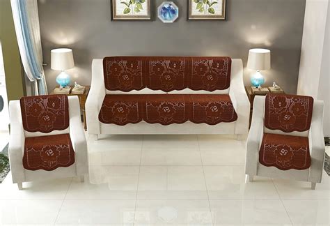 FANTAGENIC FSP-05 Cotton 5 Seater Floral Sofa Cover (Brown, Standard ...