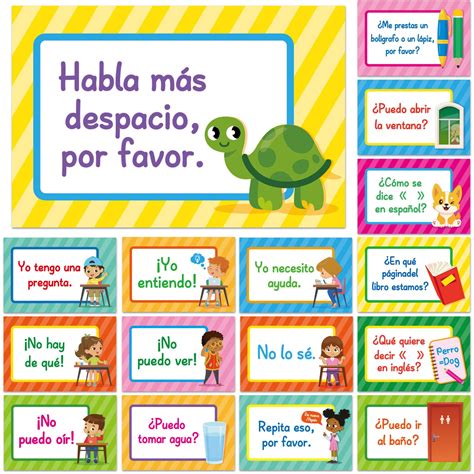 16 Pieces Spanish Poster Set Spanish Phrases Classroom Decorations ...