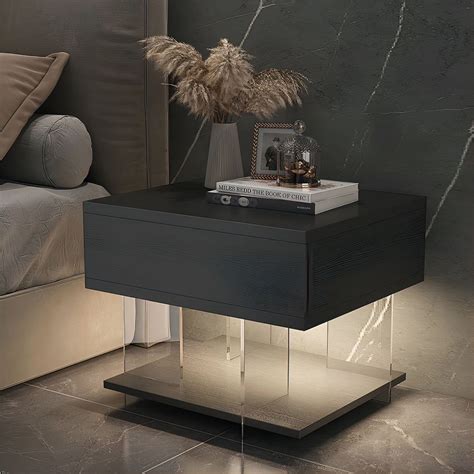 Modern Black Nightstands | LED Night Light Luxury Smart Night Tables ...