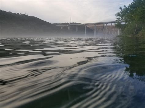 A cold and misty day swimming in Mansfield Dam's Jessica Hollis Park ...