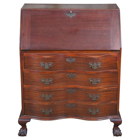 Antique Mahogany Chippendale Serpentine Oxbow Secretary Writing Desk ...