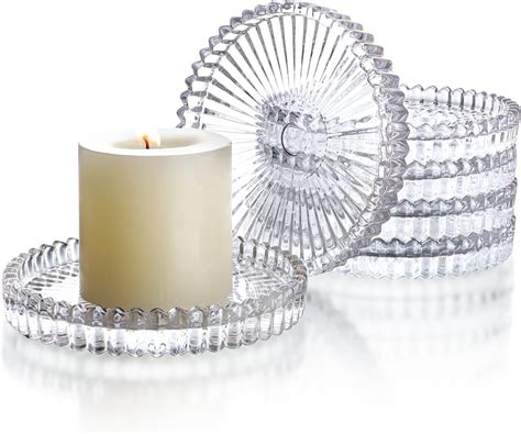 Amazon.com: kanpura Clear Glass Pillar Candle Holder Plates Set of 6, 4 ...