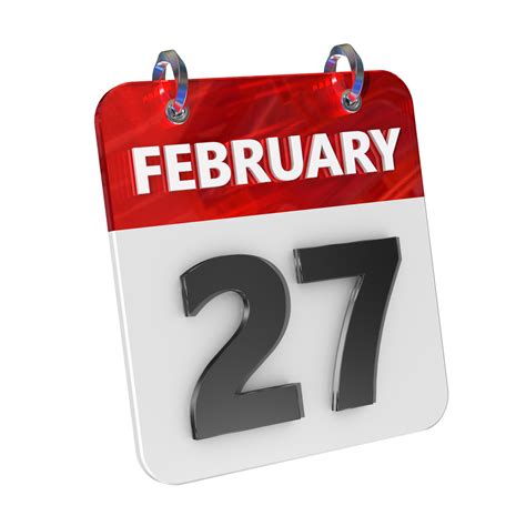 February 27 Date 3D Icon Isolated, Shiny and Glossy 3D Rendering, Month ...