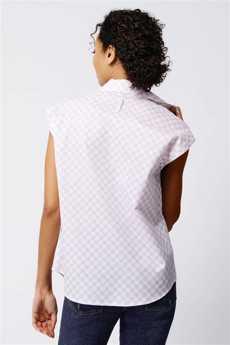 Cap Sleeve Shirt in Lavender Checkerboard in 100% Cotton – KAL RIEMAN
