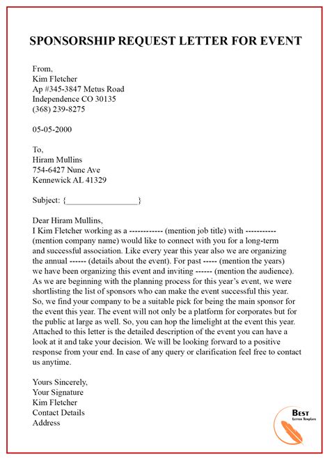 Sponsorship Letter for Event Template- Format, Sample & Example