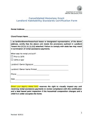 Landlord Habitability Standards Certification Doc Template | pdfFiller