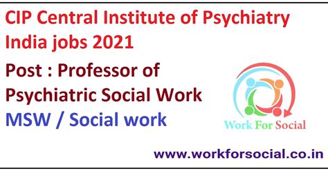 CIP Central Institute of Psychiatry India jobs 2021