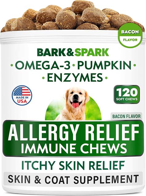 BARK&SPARK Allergy Relief Dog Treats - Omega 3 + Pumpkin + Enzymes - Itchy Skin Relief ...