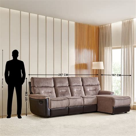 Buy Cristian Fabric 3-Seater Recliner with Right Chaise - Brown from ...