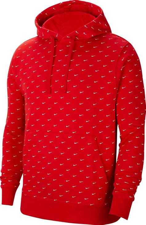 Nike Fleece Sportswear Swoosh Pullover Hoodie in University Red/White ...