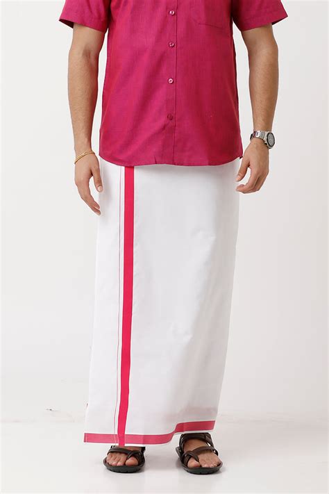 varna - Soft Red Single Border Dhoti For Men | Uathayam