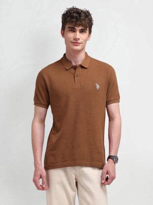 Buy U.S. POLO ASSN. Solid/Plain Brown Half Sleeves Collar Neck Polo T ...
