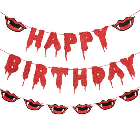 Buy Halloween Birthday Decorations - Red Glitter Happy Birthday Banner ...