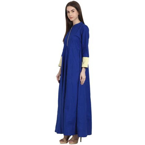 Blue 3/4 sleeve cotton floor length Anarkali kurta – Nayo Clothing