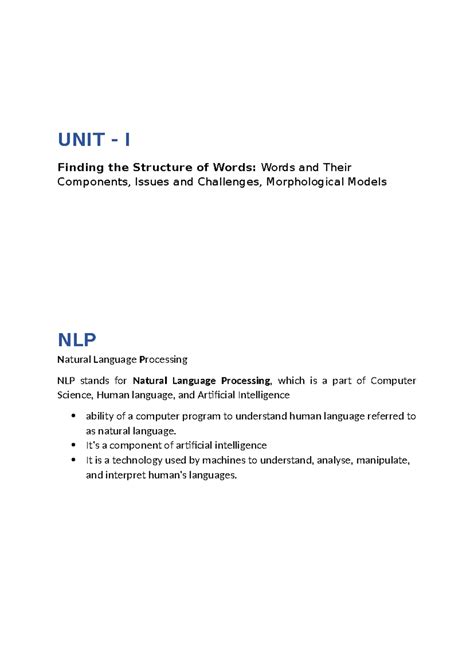 NLP 101: Understanding Word Structure, Components, and Challenges - Studocu