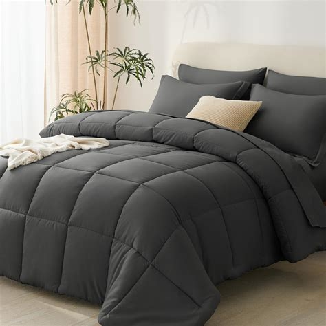 Amazon.com: CozyLux Dark Grey Comforter Full Size 7 Pieces Bed in a Bag ...