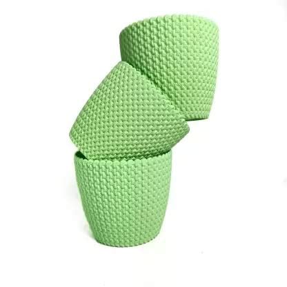 Garden Art Sturdy Plastic Fiber Round Flower Pots (Green) | Pack of 03 ...