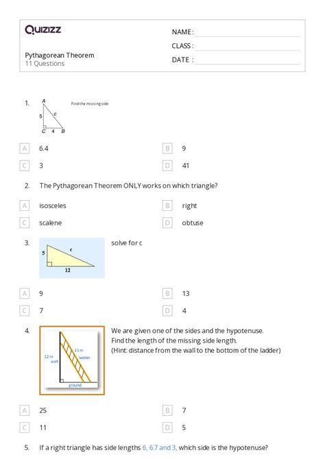 50+ Pythagorean Theorem worksheets for 7th Class on Quizizz | Free ...