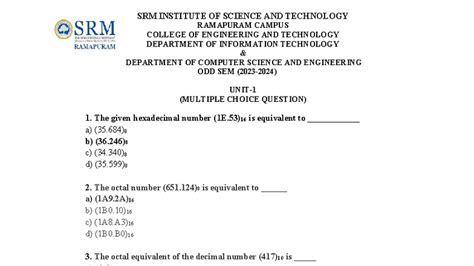 COA Question Bank: Multiple Choice & Conversion Exercises - Studocu