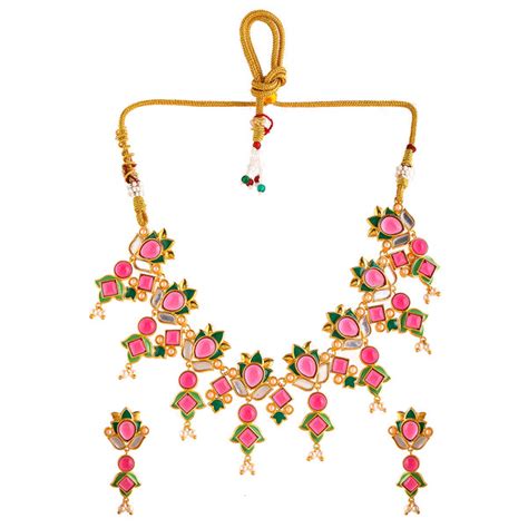 Forever More Green Enamel Tulips Red Stones and Pearls Jewellery Set ...