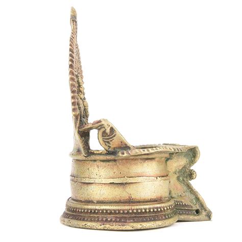 Vintage Goddess Lakshmi Egraved Brass Temple Kamakshi Oil Lamp Diya