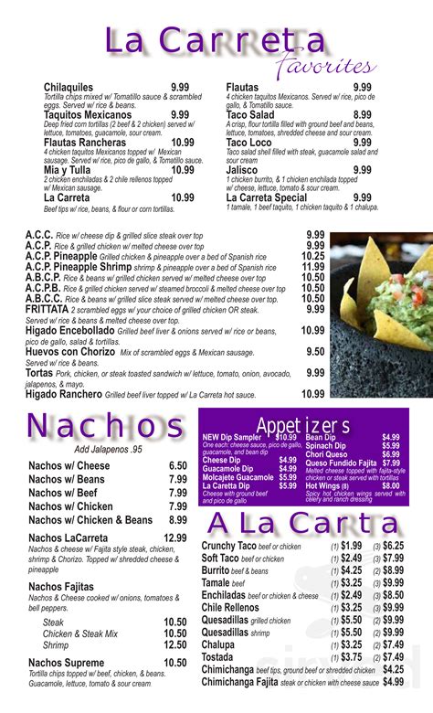 La Carreta Mexican Restaurant menu in Sevierville, Tennessee, USA