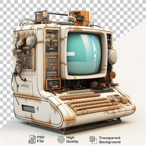 Premium PSD | 3d old vintage computer on transparent background