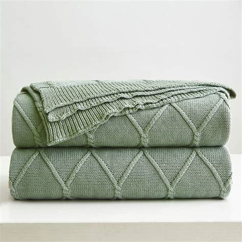 Amazon.com: Revdomfly Sage Green Knitted Throw Blanket for Couch, 100% ...