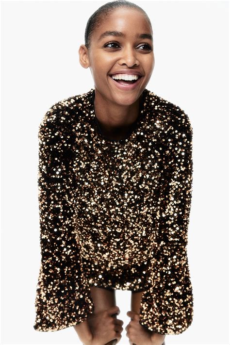 Sequined A-Line Dress - Brown/gold-colored - Ladies | H&M US