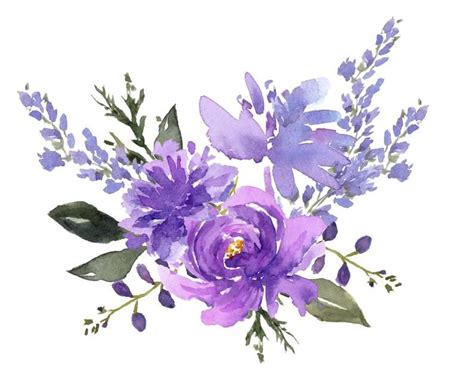Purple Flower Designs, Watercolor Cip Art, Lavender Watercolor Flowers ...