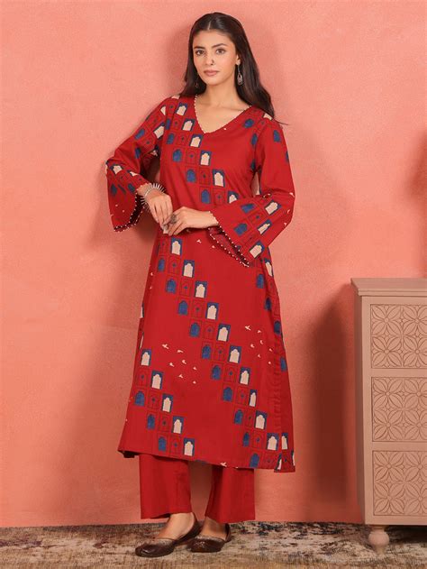 Black Kantha Embroidered Cotton Dobby Kurta with Salwar - Set of 2