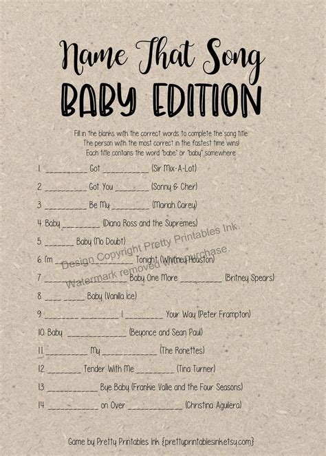 Name That Song Baby Shower Game: Printable Baby Edition (PDF) - Etsy ...