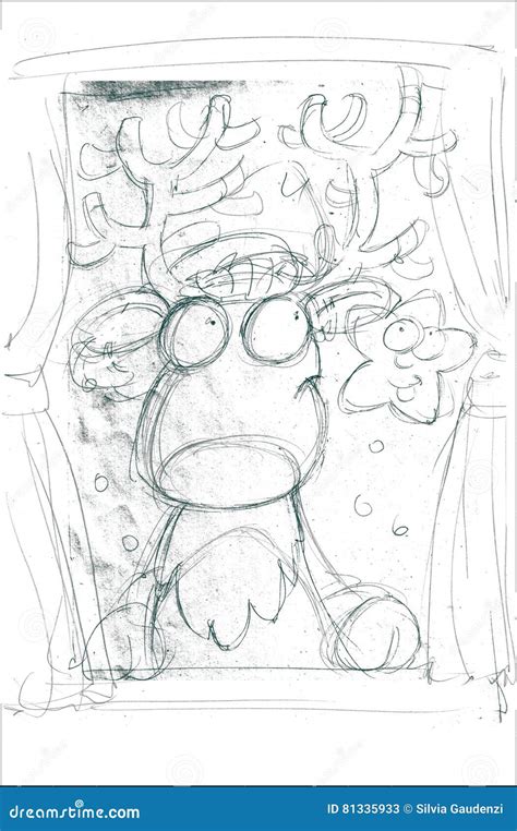Christmas Moose To the Window, Merry Christmas Sketch Pencil Drawing ...