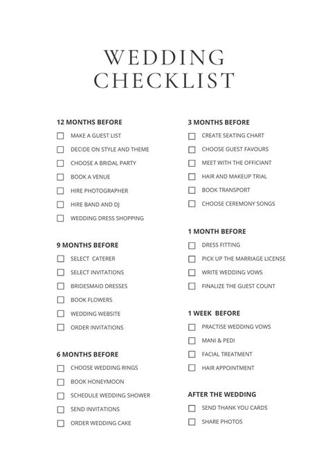 Image result for Downloadable Printable Wedding Checklist