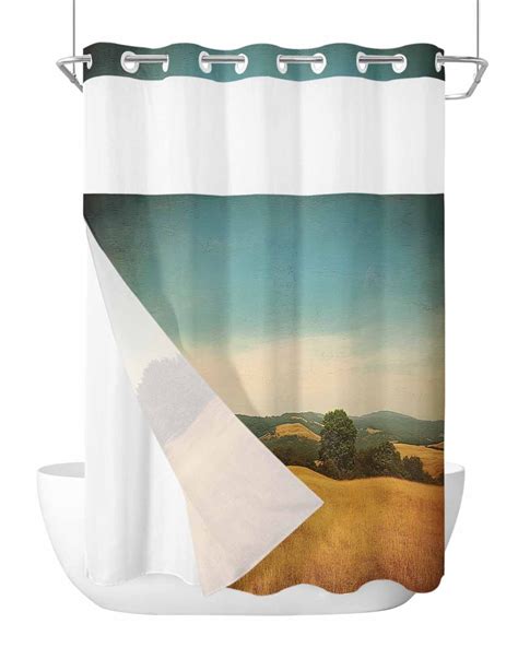 No Hook Shower Curtains with Snap in Liner, Rustic Golden Fields ...