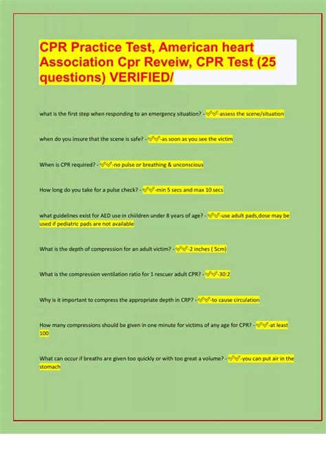 CPR Practice Test, American heart Association Cpr Reveiw, CPR Test (25 ...