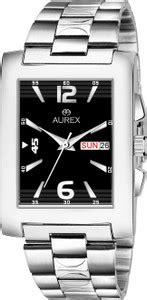 Aurex Elegant Black Dial Square Shaped Day & Date Functioning Stainless ...