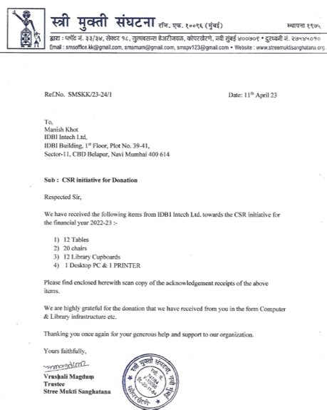 CSR Actitivies at IDBI Intech Ltd