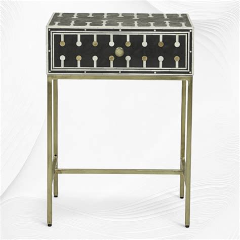 Dot Bone Inlay Nightstand 1 Drawer Black – Luxury Handicrafts