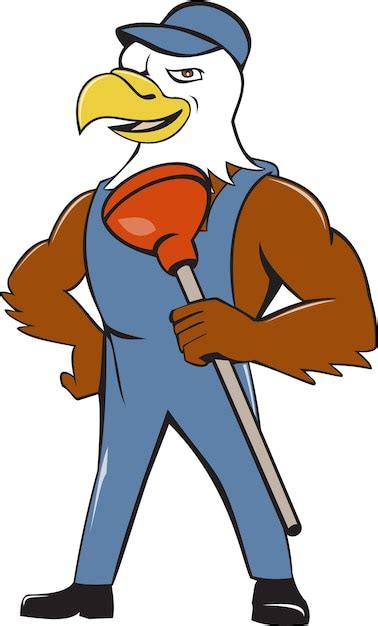 Bald eagle plumber plunger isolated cartoon | Premium Vector