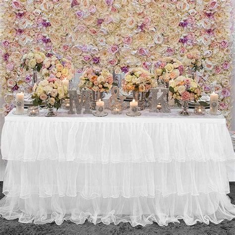 Buy 9FT Tulle Table Skirt, 3 Layer White Tutu Table Skirting for Round ...
