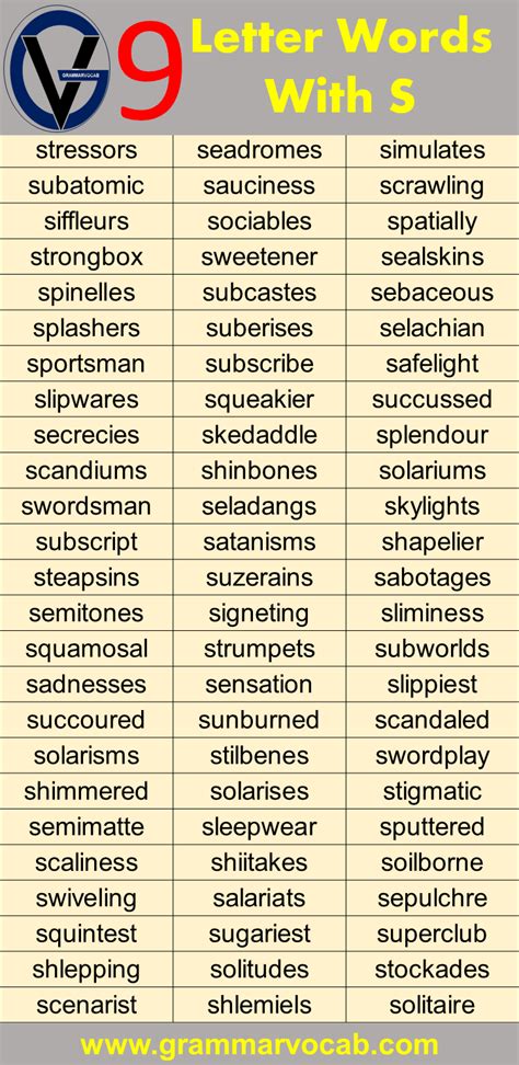 Nine Letter Words Starting With S - GrammarVocab