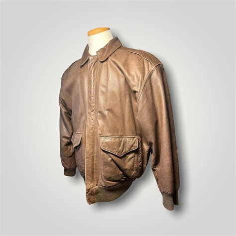 Leather Brown Mens Vintage Bomber Jacket Coat Size La… - Gem
